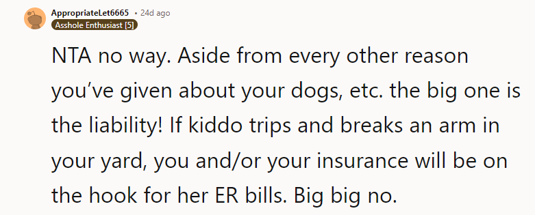 Didn't they know the house didn't have a fence when they bought it? Borrowing a backyard… so dumb. NTA.