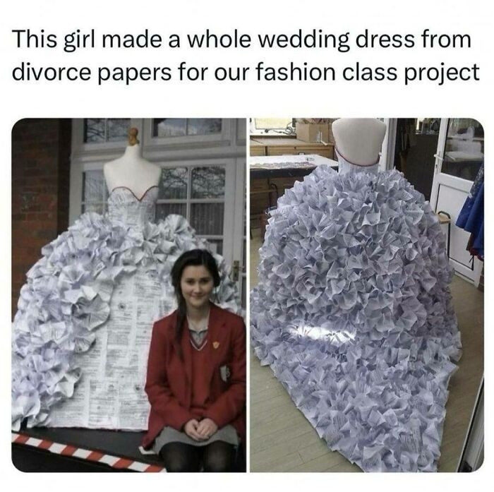 "She Turned Divorce Papers Into A Wedding Dress, And The Talent Is Unreal"