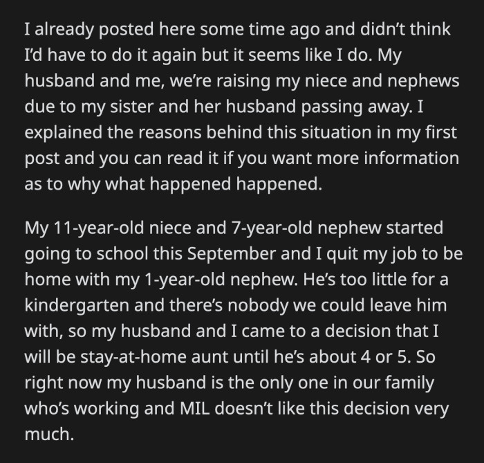 OP said hiring a nanny made her and her husband uncomfortable