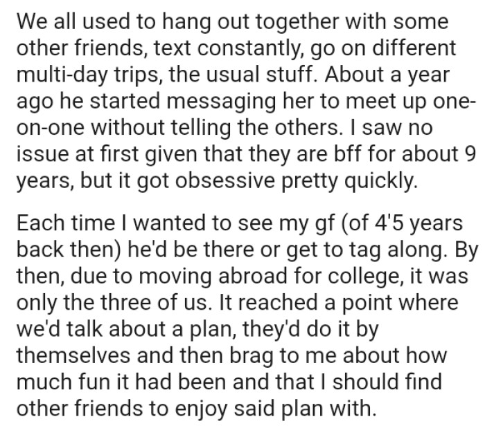 The BFF Started Messaging OP's Girlfriend to Meet Up One-on-One Without Telling the Others