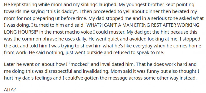 Everyone thought it was funny...except her dad, of course