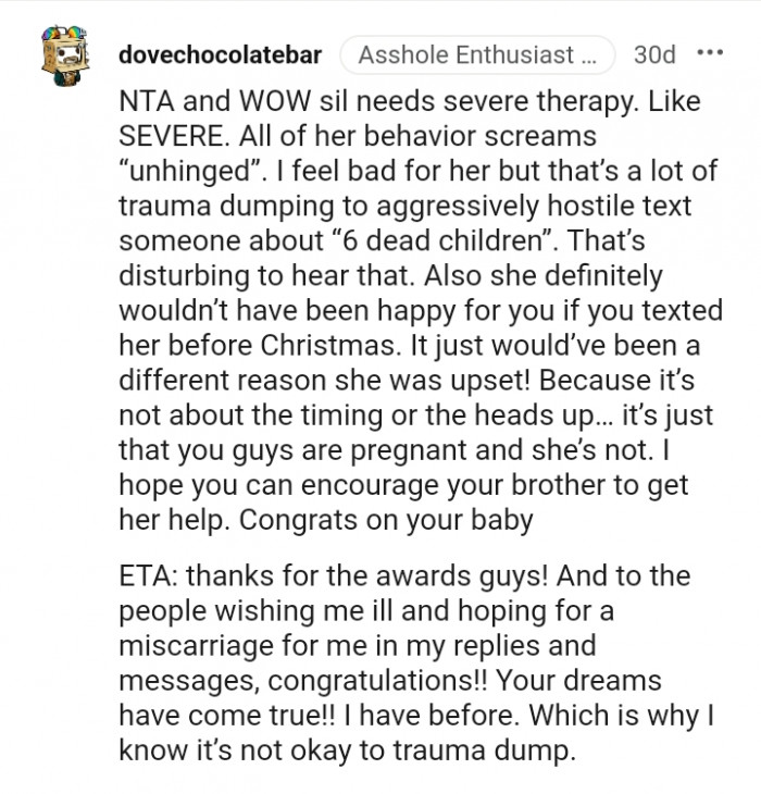 She definitely wouldn't have been happy for you