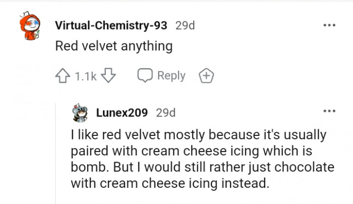 29. For this Redditor, it's red velvet anything