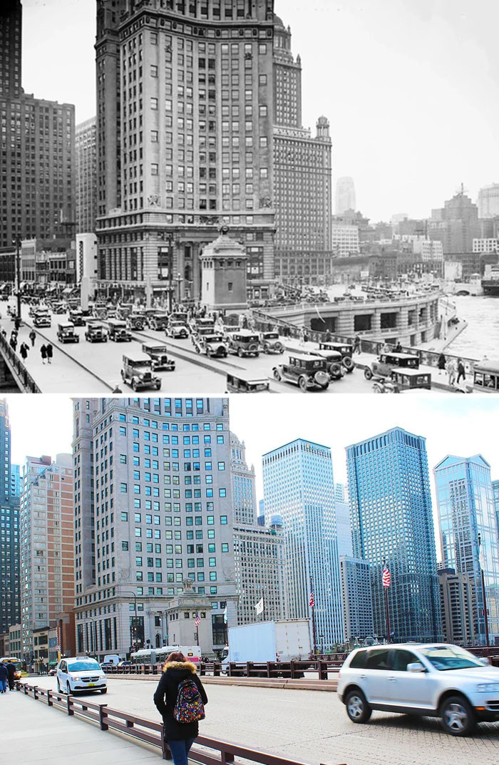 "Michigan Avenue Bridge - 1929 And Today"