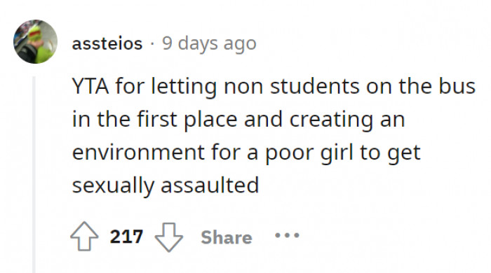 TA. OP was the reason why the girls were violated–he let normal people walk in.