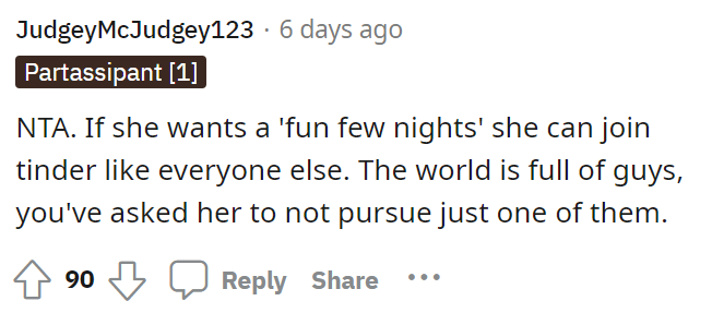 We agree that she should find her own men to date on her own.