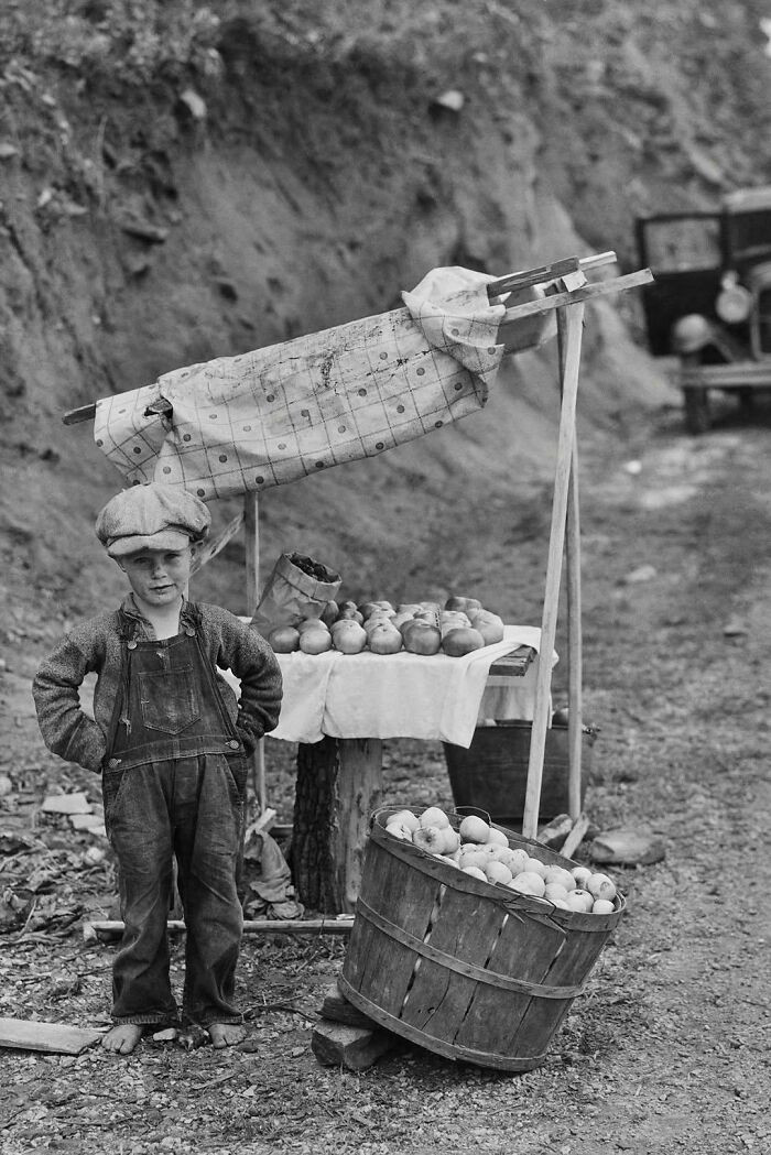 "Boy Selling Apples Beside A Road In North Carolina, 1934 (During The Great Depression). Photo By Bayard Wootten"