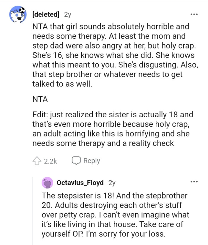 OP's stepsister sounds absolutely horrible and needs some therapy.