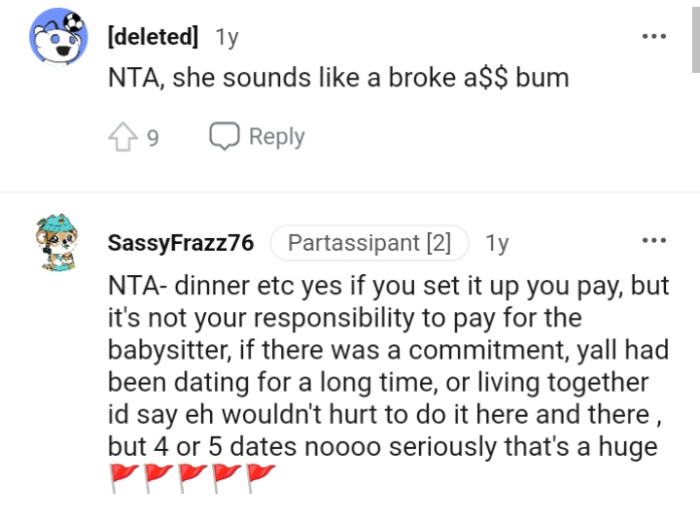 It's not the OP's responsibility to pay for the babysitter