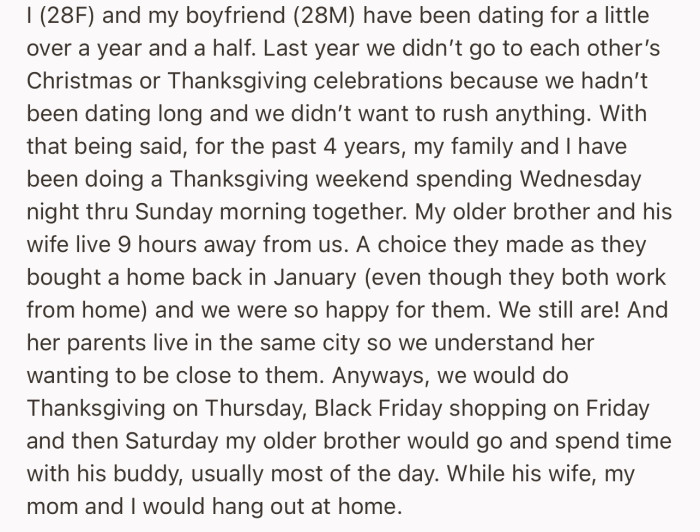 OP and their family have been prepping for the season, which includes Thanksgiving and Black Friday shopping