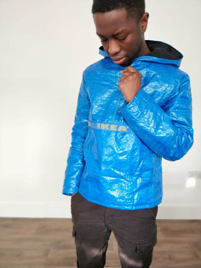 49. transformed IKEA bags into a windbreaker.