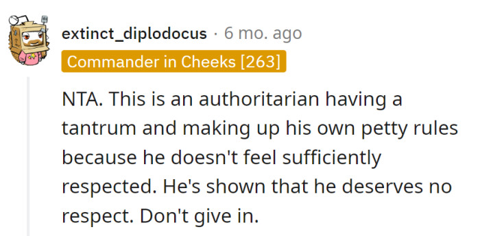 Authoritarian rulebook on a power trip. Respect must be earned, not crafted through haircut mandates.