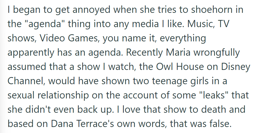 Maria assumes 'The Owl House' features a same-sex relationship, despite the creator's denial.