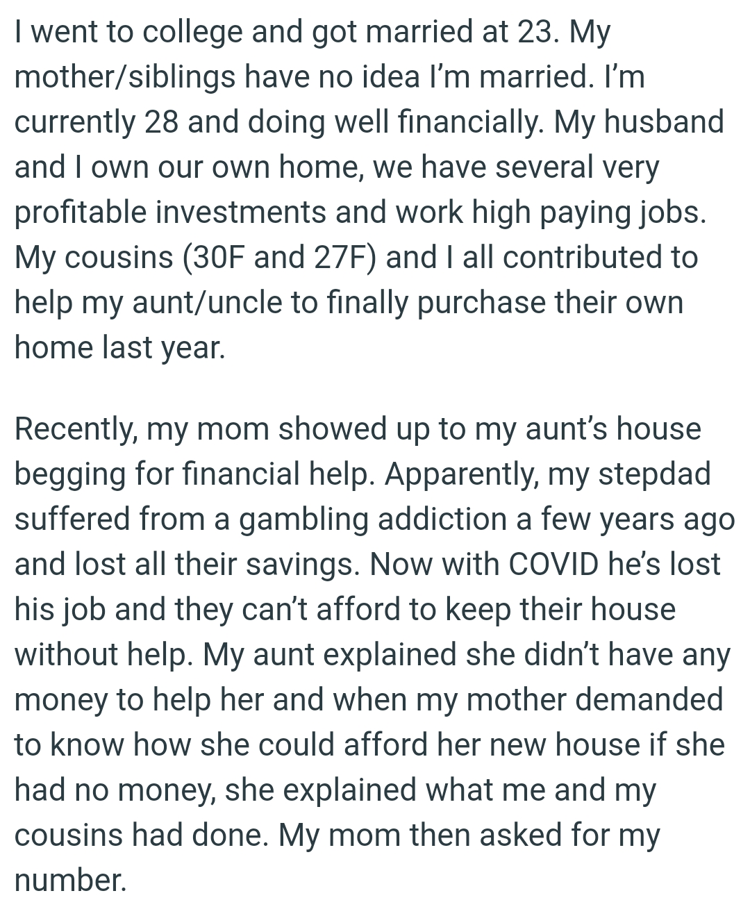 They All Contributed to Helping the OP's Aunt/Uncle Finally Purchase Their Own Home