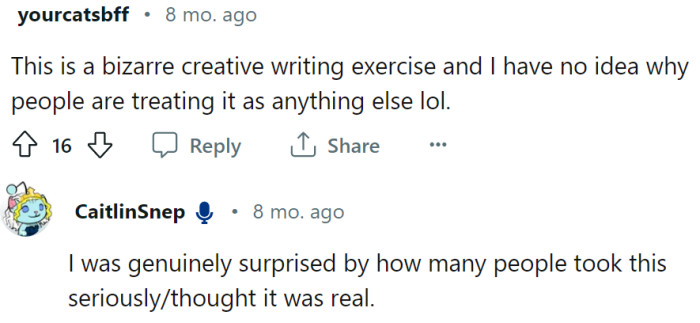 OP finally admitted that the story is fake