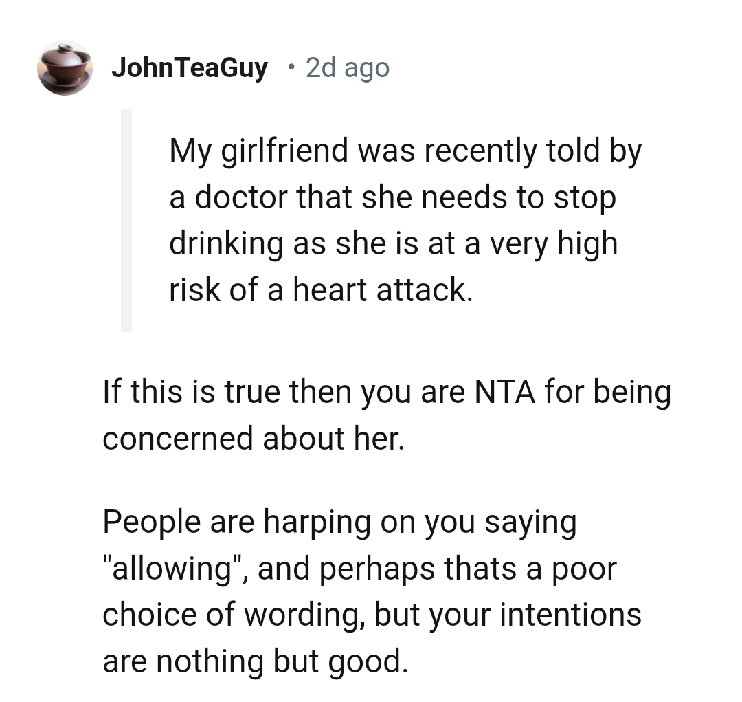 This Redditor says that the OP's intentions are nothing short of good