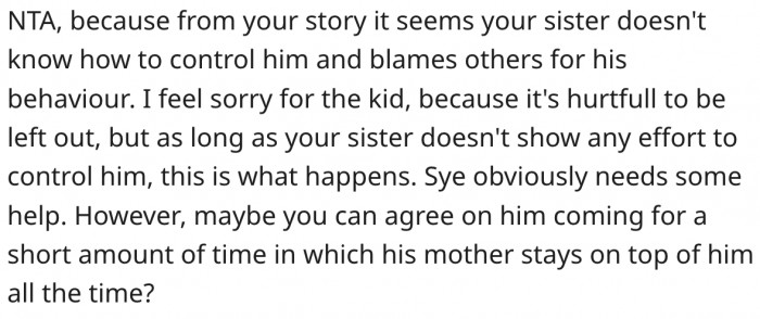 20. Her sister should face the consequence of not controlling her child.