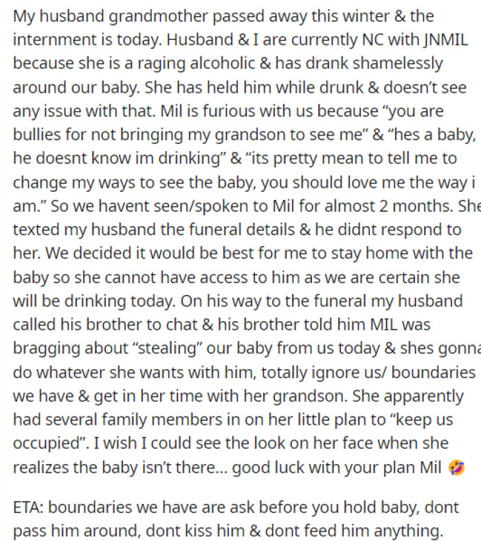 OP's post was very straightforward and explained the situation with their baby and their MIL.