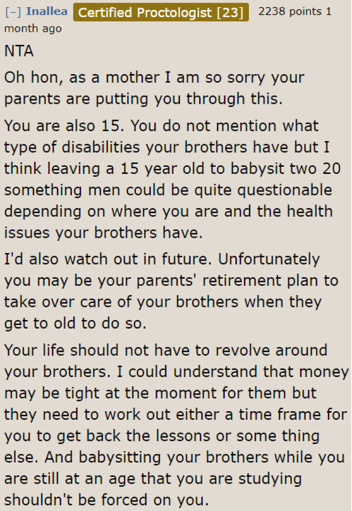 This mother believes that she shouldn't be left to care for her brothers since she's only 15.