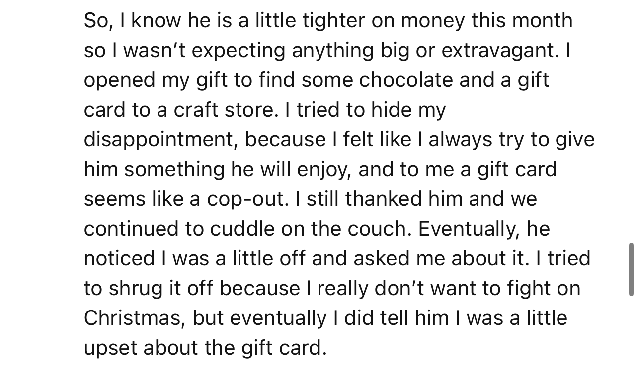 OP Was Disappointed After Unwrapping Her Christmas Gift from Her Boyfriend