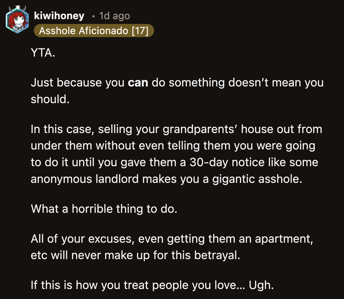 How can this OP sleep at night knowing what they've done to their grandparents? Isn't this elder abuse?