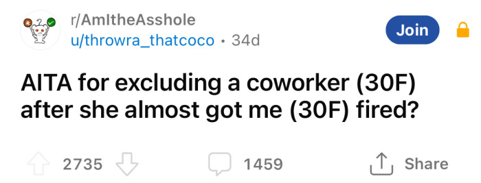 The Redditor asked if she was an a**hole for excluding her coworker from her event.
