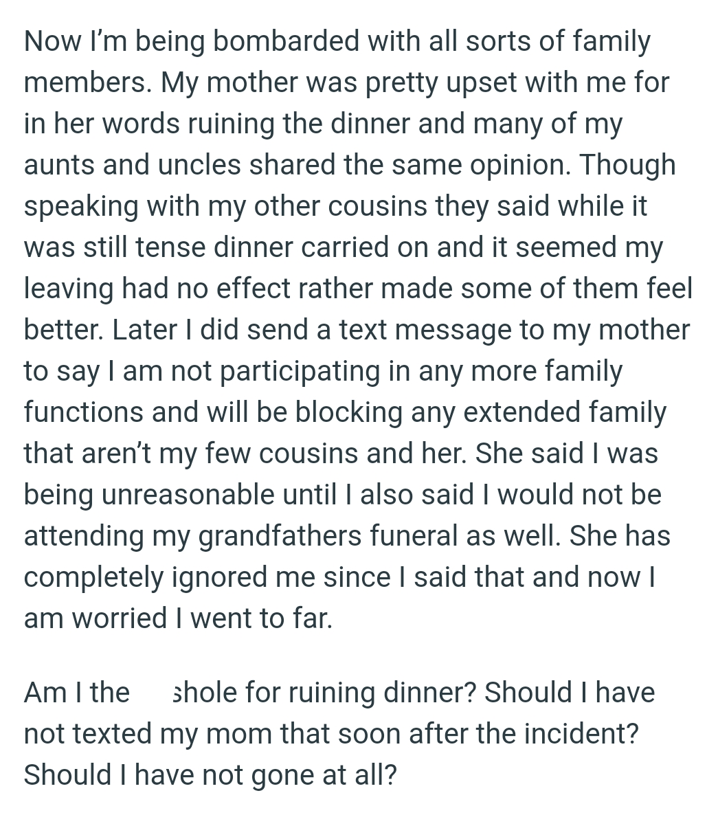 The OP would not be attending her grandfather's funeral as well