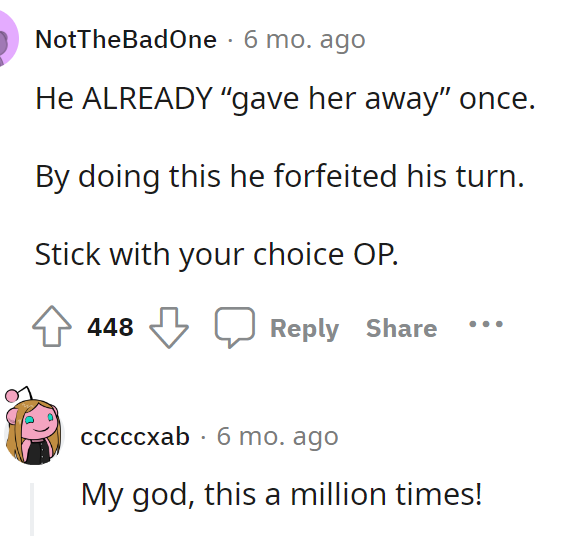 He already gave OP away many years ago.