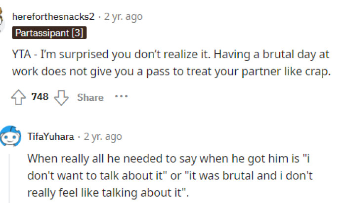 Some people were surprised that he couldn't understand where he went wrong here, and hopefully, reading these comments will show him.