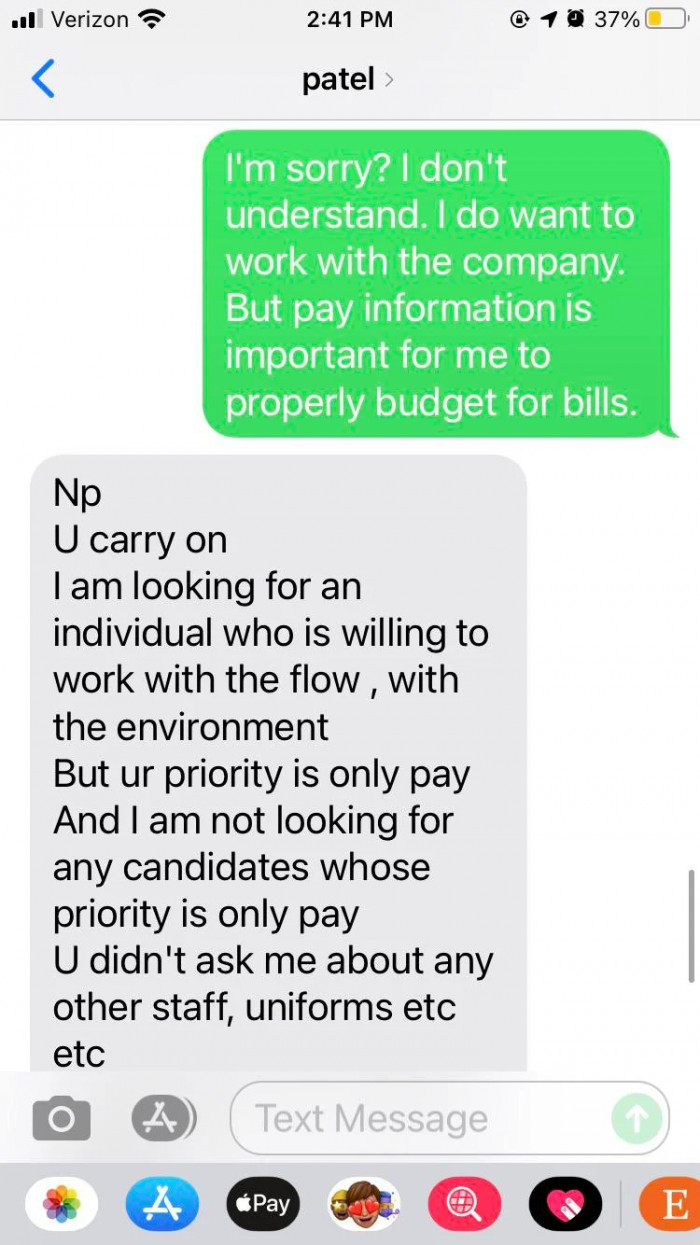 But the boss immediately jumped to the conclusion that he was prioritizing money above all else