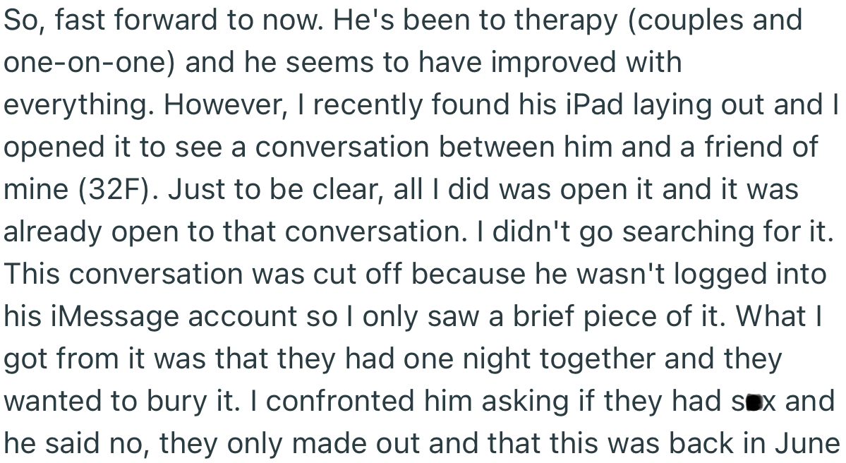 OP discovered that her husband had cheated on her with one of her friends