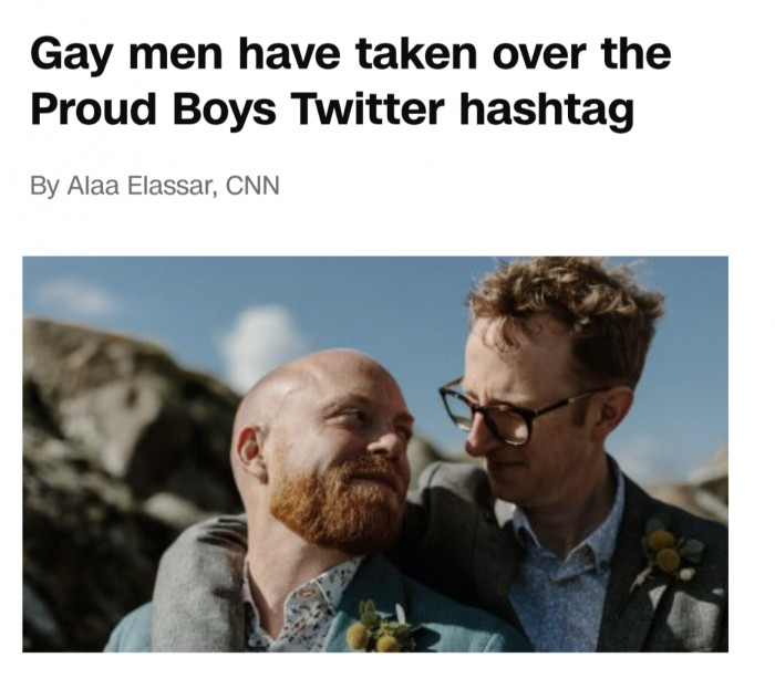 Gay men have taken over the Proud Boys Twitter hashtag