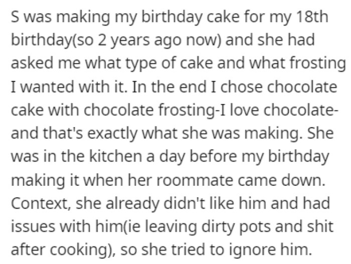OP's sister was making a cake for their 18th birthday when Treeman started asking about it