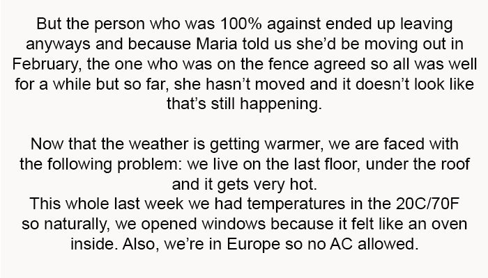 Maria told us she’d be moving out in February