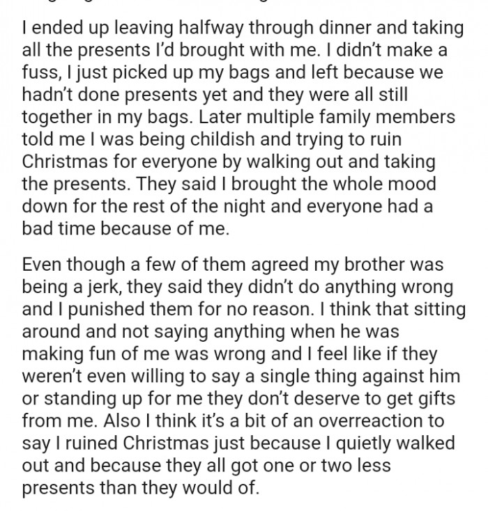 They said the OP brought the whole mood down for the rest of the night