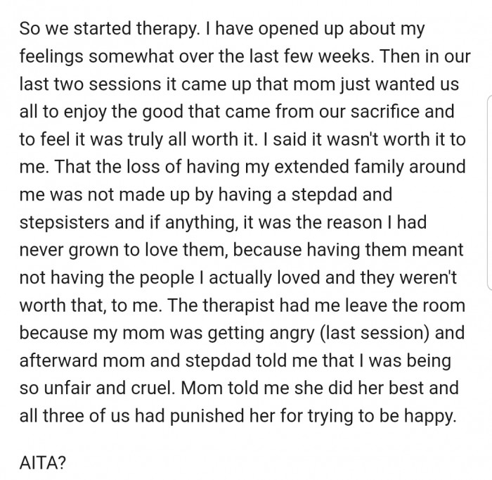 Now OP has gotten an opportunity to release all her bottled-up emotions. But her mom isn't taking this lightly.