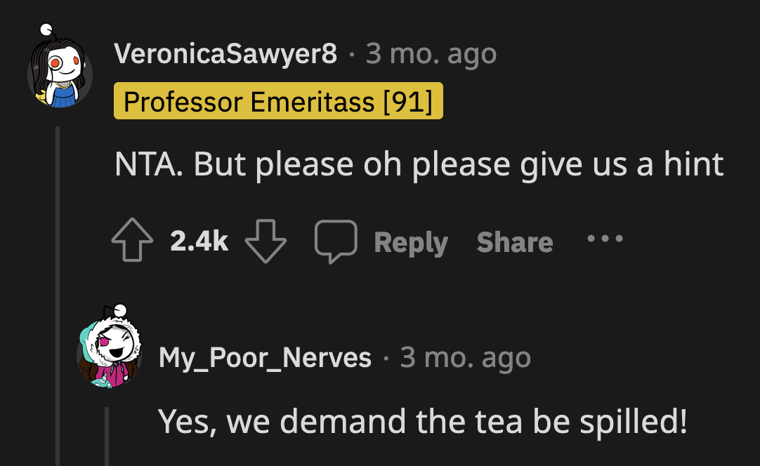 The comments section was abuzz as Redditors racked their brains guessing who the celebrity dad was.