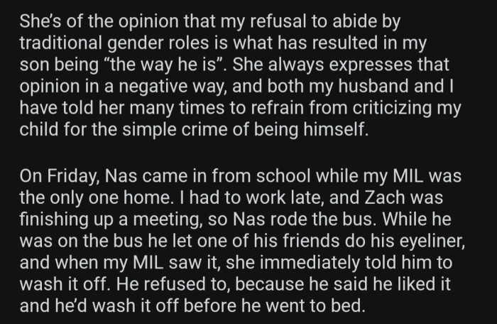 The MIL always tried to impose her opinions on OP and her son.