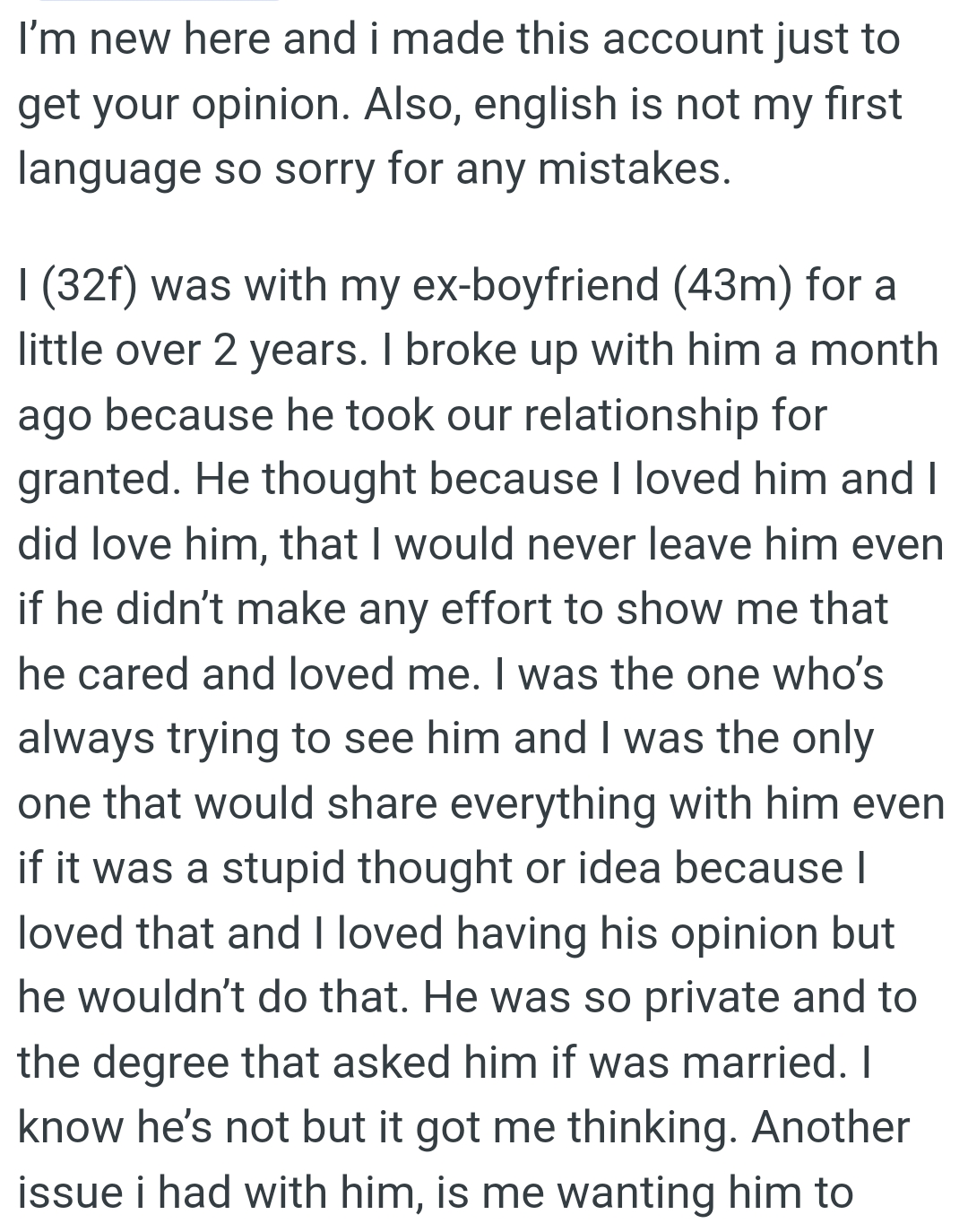 OP Broke Up With Him Because He Took Their Relationship for Granted
