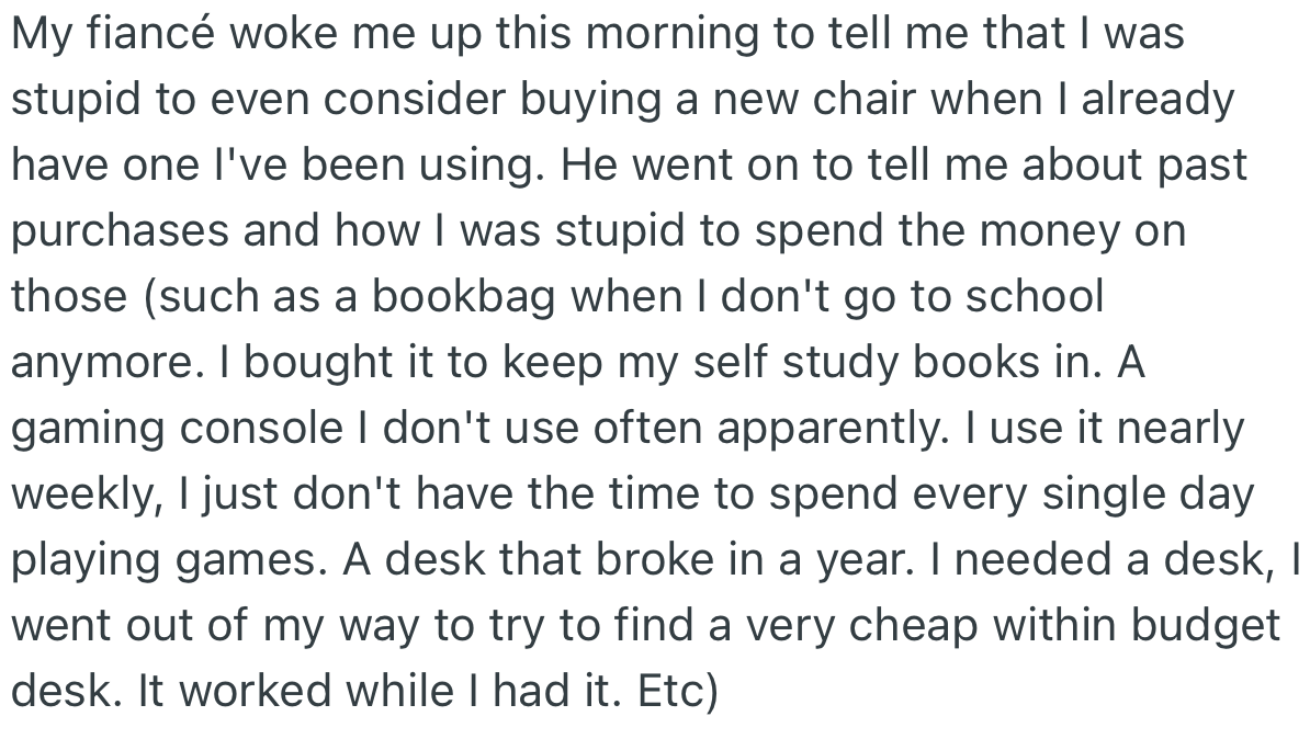 OP’s Fiancé is Opposed to Her Buying a New Chair