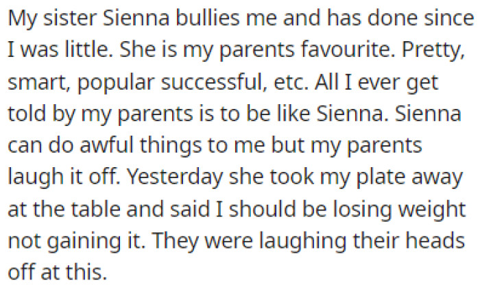 OP has been bullied by her older sister since they were kids