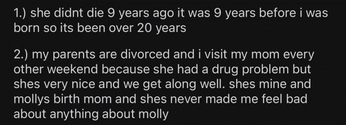 OP's parents are no longer together because of some issues.