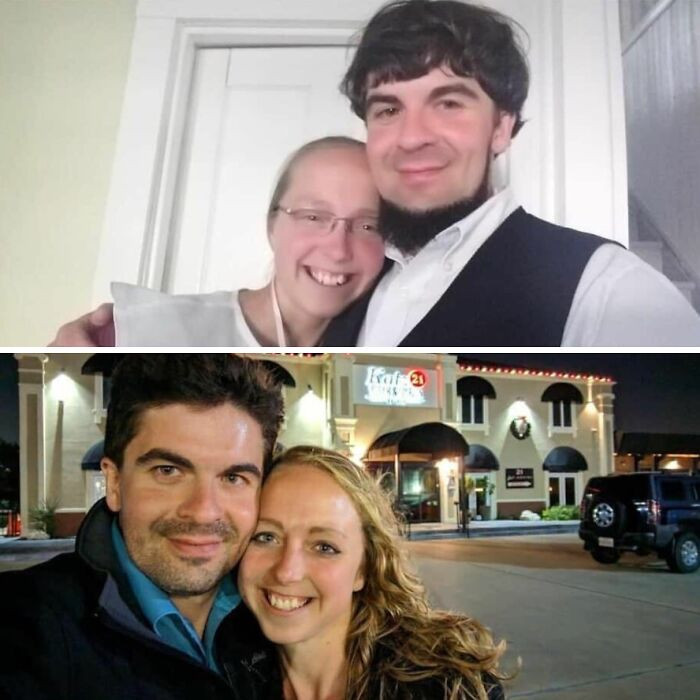 "This Couple, Just Before And One Year After Leaving The Amish"