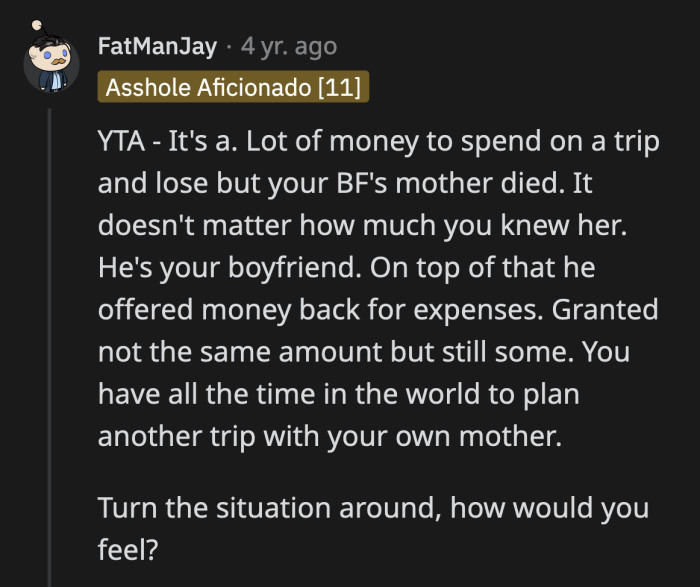 She may not have had a close relationship with his mom, but she still should have been there for him.