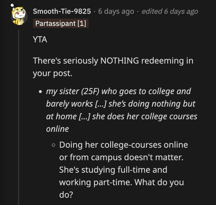 If I could frame this summary of why OP is the a**hole, I would