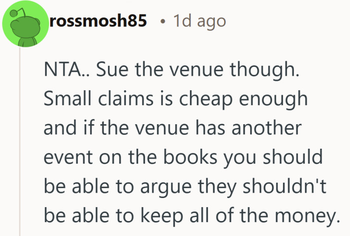 The conversation has now reached the courtroom stage. Once thousands of dollars are involved, small claims suddenly sounds appealing.