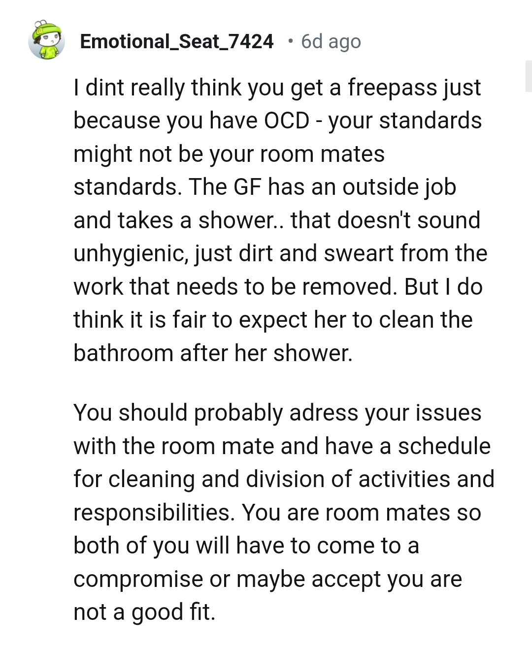 Have a schedule for cleaning and division of activities and responsibilities