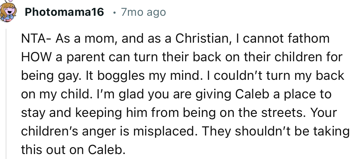 “Your children’s anger is misplaced. They shouldn’t be taking this out on Caleb.”