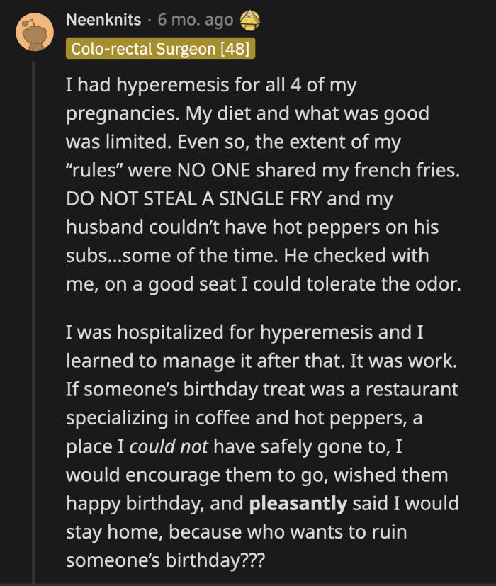 OP can choose to do whatever brings her joy on her own birthday, her SIL can just sit this one out since the food affects her so