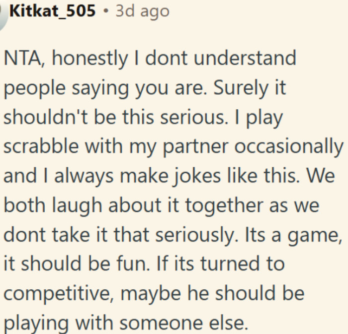 Taking a casual game of Scrabble too seriously is the real problem here